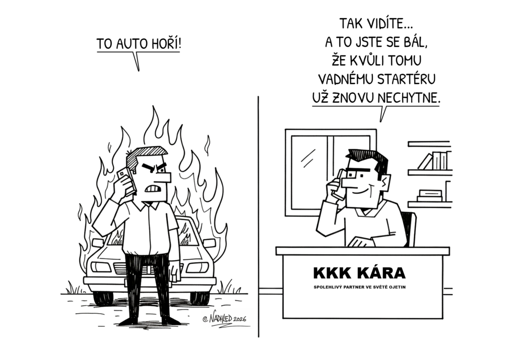 autobazar a hořící auto