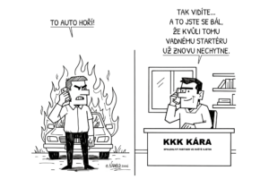 autobazar a hořící auto