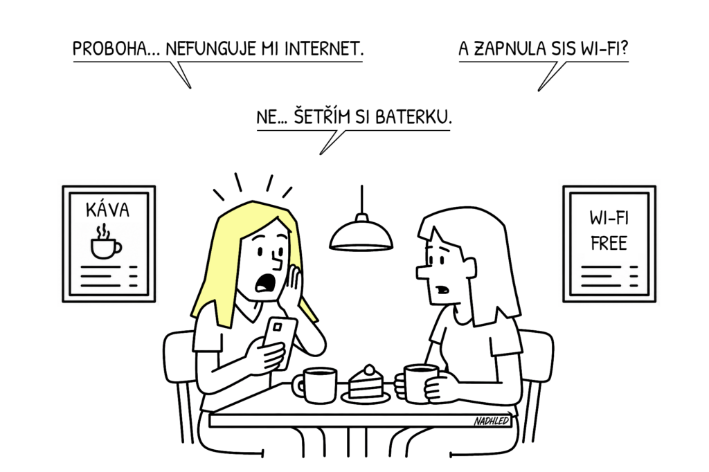 blondýnka v kavárně a internet