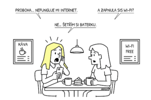 blondýnka v kavárně a internet